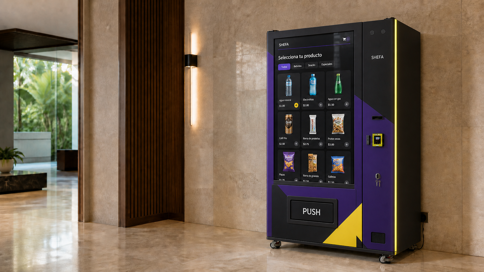 Visualización realista del gabinete de tienda inteligente SHEFA propuesto para una ubicación